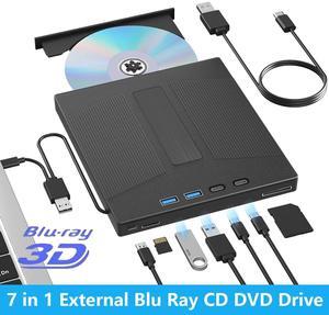 AUTYUE External Blu Ray Drive, 7 IN 1 Portable Blu Ray Burner USB 3.0 Type-C Blu Ray Drive Support 100G Disc Read&Write External Bluray DVD Drive Compatible with Windows MacOS Linux Laptop Desktop PC