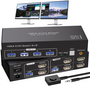 AUTYUE HDMI KVM Switch 2 Monitors 2 Computers 4K@60Hz USB 3.0 KVM Switch Dual Monitor for 2 PC or Laptops Share 1 Set of Keyboard Mouse Printer and Scanner Support Extended & Duplicate Mode
