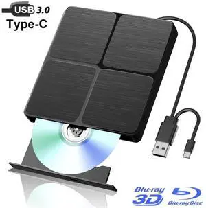 AUTYUE External Blu ray Drive for Laptops, USB 3.0 & Type C Bluray Burner, External Blue-ray CD/DVD Drive for PC, External CD DVD Blu Ray Player Compatible with Windows XP/7/8/10/11, Linux, Mac OS