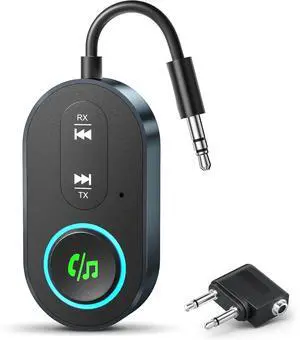 AUTYUE Upgraded Bluetooth 5.3 Transmitter Receiver, 2-in-1 Airplane Bluetooth Adapter, Compatible with 2 AirPods or Wireless Headphones, with 3.5mm Aux Audio Jack for Home Stereo, Airplane, Car
