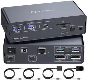 AUTYUE 4K@120Hz USB C KVM Switch 2 Monitors 2 Computers Displayport USB 3.2 KVM Switches Dual Monitor 12-in-1 KVM Docking Station for Dual Laptops Share a 1G Ethernet and SD/microSD Card Slots