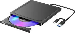 AUTYUE External DVD Drive with Brushed Metal Surface USB 3.0 Type C- CD/DVD±RW Burner Ultra Slim for DVD Reader/Burner ROM Drive Compatible with Laptop, Desktop, Mac, Windows 11/10/8/7 (Ultra Slim)