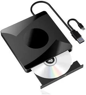 AUTYUE External CD DVD Drive for Laptop, USB 3.0 Type-C External CD/DVD Drive Portable CD Burner Reader Writer, External Optical Drive for Desktop Laptop PC Windows 11/10/8/7 Linux Mac OS