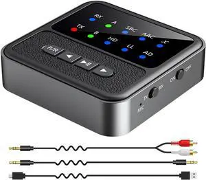 AUTYUE Bluetooth 5.4 Transmitter Receiver 2-in-1 Audio Adapter, Supports 2 Headphones Dual Connection, aptX Adaptive Low Latency 3.5mm AUX RCA Bluetooth Adapter for Airplane, Car, TV, Headphone, Speak