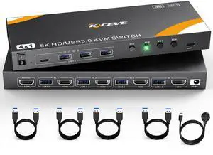 AUTYUE 4 Ports HDMI KVM Switch 4 Computers 1 Monitor, USB 3.0 HDMI KVM Switch 4 in 1 Out 4K@120Hz. Support 8K@60Hz Resolution, for 4 Computers Share Mouse Keyboard and Monitor With With 4 USB 3.0 Port
