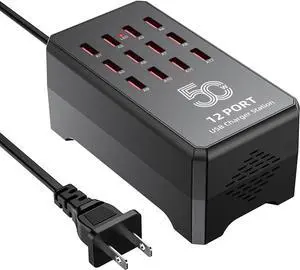 AUTYUE USB Charging Station for Multiple Devices, 12-Port USB Charger Block 50W, Portable USB Charging Hub Compatible with Cell Phones,Tablet, AirPods and More Devices (US Plug)