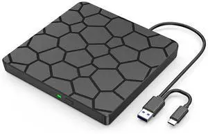 AUTYUE External CD DVD Drive, USB 3.0 Type-C External CD/DVD Optical Drive, Portable CD/DVD Player Burner Reader Writer Recorder for Laptop Windows 11/10/8/7 Linux MacOS Macbook PC (Black)