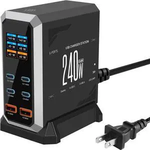 AUTYUE USB C Charger Block, 240W GaN USB C 6-Port Charger Station, Laptop Power PD Adapter with Touch Control and Color Display, Charging Station for Smartphones, Laptops, iPad, Desktop, and More