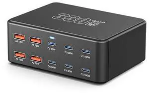 AUTYUE USB C Charging Station 330W, USB C Charger Charging Hub 10 Ports for Multiple Devices with PD 100W 65W 30W QC3.0 18W Fast Charging Power Stock Station for iPhone 15, i-Pad Air/Pro, Galaxy