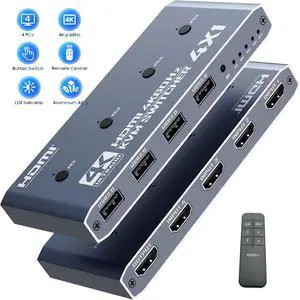 AUTYUE HDMI KVM Switch 4 Computer, 4 Ports HDMI USB Switch for 4 Computer Share a 4K@60Hz Monitor and 4 USB Devices, Keyboard, Mouse, Printer, Includes 4 KVM Cables & Remote Controller (no Batteries) AUTYUE HDMI KVM Switch 4 Computer, 4 Ports HDMI USB Switch for 4 Computer Share a 4K@60Hz Monitor and 4 USB Devices, Keyboard, Mouse, Printer, Includes 4 KVM Cables & Remote Controller (no Batteries)