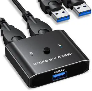 AUTYUE 2 Ports USB 3.0 Switch 2 in 1 Out / 1 in 2 Out Bi-Directional, USB Switcher 2 Computers Share Printer Keyboard Mouse Scanner,Printer, USB 3.0 Switch for 2 Computers with 2 USB 3.0 Cables