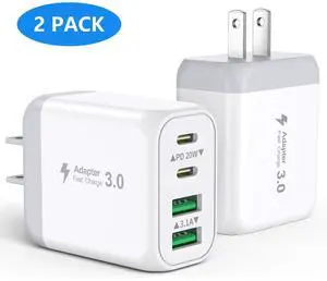 AUTYUE 40W USB C Charger Block, 2-Pack 4-Ports ( 2 USB C + 2 USB A) Fast Charging Block Power Adapter, Dual PD & QC Type-C Multiport Wall Charger for iPhone 17 16 15 14 13.., Android Phones, Tablets