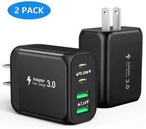 AUTYUE 40W USB C Charger Block, 2-Pack 4-Ports ( 2 USB C + 2 USB A) Fast Charging Block Power Adapter, Dual PD & QC Type-C Multiport Wall Charger for iPhone 17 16 15 14 13.., Android Phones, Tablets