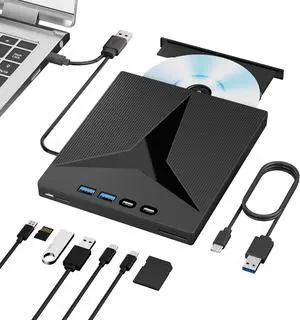 AUTYUE 7 in 1 External CD Drive, Portable External CD/DVD Drive for Laptop, USB 3.0 & Type-C CD Burner CD ROM External DVD Drive with 2 USB A & 2 USB C and SD/TF Card for Desktop Windows MacOS AUTYUE 7 in 1 External CD Drive, Portable External CD/DVD Drive for Laptop, USB 3.0 & Type-C CD Burner CD ROM External DVD Drive with 2 USB A & 2 USB C and SD/TF Card for Desktop Windows MacOS