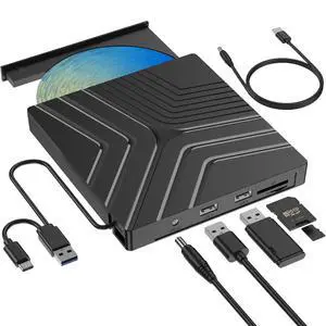 AUTYUE 5 in 1 External DVD Drive for Laptop Desktop PC, USB 3.0 & Type C External DVD Burner Optical DVD Drive for Win 7/8/10/11/XP/Linux/DVD/CD Burner Portable Ultra Thin CD RW/VCD-RW Burner Player AUTYUE 5 in 1 External DVD Drive for Laptop Desktop PC, USB 3.0 & Type C External DVD Burner Optical DVD Drive for Win 7/8/10/11/XP/Linux/DVD/CD Burner Portable Ultra Thin CD RW/VCD-RW Burner Player