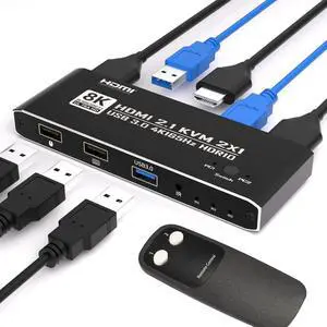 AUTYUE 2 Ports HDMI KVM Switch for 1 Monitor 2 Computers, 8K@60Hz 4K@165Hz HDMI KVM Switch 2 in 1 Out with USB 3.0 Hub, with IR Remote Control, Aluminum Alloy, HDR10 HDCP 2.2 AUTYUE 2 Ports HDMI KVM Switch for 1 Monitor 2 Computers, 8K@60Hz 4K@165Hz HDMI KVM Switch 2 in 1 Out with USB 3.0 Hub, with IR Remote Control, Aluminum Alloy, HDR10 HDCP 2.2