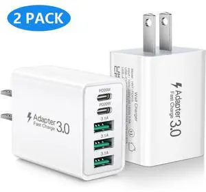 AUTYUE 2-Pack USB C Wall Charger, 50W 5-Port USB C Charger Block, Fast Charging Block 2 USB C+3USB A Wall Plug Multiport Type C Power Adapter Compatible with iPhone 16 15 14 13, Android Phones, Tablet AUTYUE 2-Pack USB C Wall Charger, 50W 5-Port USB C Charger Block, Fast Charging Block 2 USB C+3USB A Wall Plug Multiport Type C Power Adapter Compatible with iPhone 16 15 14 13, Android Phones, Tablet
