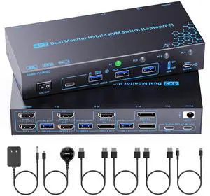AUTYUE Dual Monitors 4 Computers Mixed Port KVM Switch, 4K@60Hz USB-C KVM Switches for 1 Laptop (100W PD Charging) & 3 PCs, HDMI DP Hybrid KVM Support EDID Emulation, 3 USB 3.0 Hubs, Wired Remote AUTYUE Dual Monitors 4 Computers Mixed Port KVM Switch, 4K@60Hz USB-C KVM Switches for 1 Laptop (100W PD Charging) & 3 PCs, HDMI DP Hybrid KVM Support EDID Emulation, 3 USB 3.0 Hubs, Wired Remote