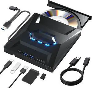 AUTYUE 5 in 1 External CD DVD Drive, External DVD CD Burner Portable Optical DVD Drive with USB Hub for Laptop Desktop PC Windows 7/8/10/XP Mac Linux, Plug & Play CD/DVD Burner Player Compatible AUTYUE 5 in 1 External CD DVD Drive, External DVD CD Burner Portable Optical DVD Drive with USB Hub for Laptop Desktop PC Windows 7/8/10/XP Mac Linux, Plug & Play CD/DVD Burner Player Compatible