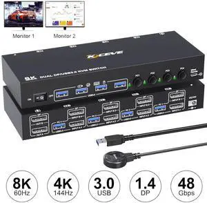 AUTYUE 4 Ports Displayport KVM Switch 4 Computers, DP KVM Support 2 Monitors 8K@60Hz USB 3.0 DP KVM Switches Share Dual Monitors and 4 USB 3.0 Ports, with DC 12V Adapter&Wired Controller (DP Only) AUTYUE 4 Ports Displayport KVM Switch 4 Computers, DP KVM Support 2 Monitors 8K@60Hz USB 3.0 DP KVM Switches Share Dual Monitors and 4 USB 3.0 Ports, with DC 12V Adapter&Wired Controller (DP Only)