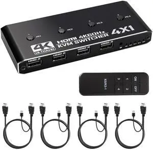 AUTYUE 4 Port HDMI KVM Switch 1 Monitors 4 Computers - 4K@60Hz KVM Switcher with USB 2.0, 1 Keyboard 4 Computers Switch Box for Desktop, Mini PC, Laptop, Linux - with 4 HDMI Cables & USB Cables AUTYUE 4 Port HDMI KVM Switch 1 Monitors 4 Computers - 4K@60Hz KVM Switcher with USB 2.0, 1 Keyboard 4 Computers Switch Box for Desktop, Mini PC, Laptop, Linux - with 4 HDMI Cables & USB Cables
