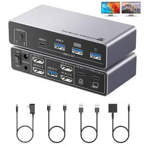 AUTYUE USB C HDMI KVM Switch 2 Monitors 1 Desktop and 1 Laptop 4K@60Hz, Dual Monitor KVM Switch Docking Station, Expand 2 HDMI Displays, 3xUSB 3.0,1x USB C, PD 80W, Wired Remote & USB C Cable Included AUTYUE USB C HDMI KVM Switch 2 Monitors 1 Desktop and 1 Laptop 4K@60Hz, Dual Monitor KVM Switch Docking Station, Expand 2 HDMI Displays, 3xUSB 3.0,1x USB C, PD 80W, Wired Remote & USB C Cable Included