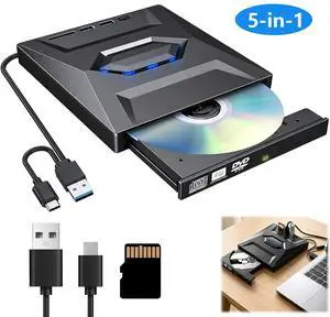 AUTYUE 5-in-1 External CD DVD Drive for Laptop, USB 3.0 & USB C Portable DVD Burner with 2 USB A& 1 Type-C Hub, SD/TF Card Reader,External CD Burner Optical DVD Drive for Laptop PC Windows Linux MacOS AUTYUE 5-in-1 External CD DVD Drive for Laptop, USB 3.0 & USB C Portable DVD Burner with 2 USB A& 1 Type-C Hub, SD/TF Card Reader,External CD Burner Optical DVD Drive for Laptop PC Windows Linux MacOS