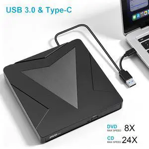 AUTYUE External CD/DVD Drive for Laptop Desktop, External DVD Burner Optical Drive USB 3.0 & Type-C, Portable External DVD Player with Fast Reading/-RW, Compatible with Windows 11/10/8/7, MacOS, Linux AUTYUE External CD/DVD Drive for Laptop Desktop, External DVD Burner Optical Drive USB 3.0 & Type-C, Portable External DVD Player with Fast Reading/-RW, Compatible with Windows 11/10/8/7, MacOS, Linux