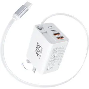 AUTYUE Updated 40W Retractable Charger,4 Port Travel Essentials Multiport, 5-in-1 PD Wall Charger Block Plug+2.6ft Type C Cables, Fast Phone USB Charging Block Foldable Brick for iPhone,Android Phones AUTYUE Updated 40W Retractable Charger,4 Port Travel Essentials Multiport, 5-in-1 PD Wall Charger Block Plug+2.6ft Type C Cables, Fast Phone USB Charging Block Foldable Brick for iPhone,Android Phones