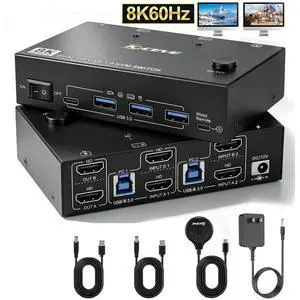 AUTYUE KVM Switch for 2 Monitors 2 Computers 8K@60Hz 4K@144Hz, USB 3.0 Dual Monitor KVM Switch for Running 2 Computers Across 2 Monitors, Sharing 4 USB 3.0 Devices, with Wired Remote & USB Cables AUTYUE KVM Switch for 2 Monitors 2 Computers 8K@60Hz 4K@144Hz, USB 3.0 Dual Monitor KVM Switch for Running 2 Computers Across 2 Monitors, Sharing 4 USB 3.0 Devices, with Wired Remote & USB Cables