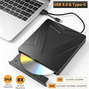 AUTYUE External CD DVD Drive for Laptop, USB 3.0 & Type-C Portable CD DVD +/-RW Drive, DVD/CD ROM Burner Reader, Slim Optical DVD Drive, CD Player for Windows 11/10/8/7/XP Linux macOS Laptop Desktop AUTYUE External CD DVD Drive for Laptop, USB 3.0 & Type-C Portable CD DVD +/-RW Drive, DVD/CD ROM Burner Reader, Slim Optical DVD Drive, CD Player for Windows 11/10/8/7/XP Linux macOS Laptop Desktop