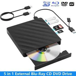 AUTYUE 5 in 1 External Blu-Ray Drive, External Blu Ray CD DVD Drive with USB 3.0 Type-C, Bluray Read/Writer with SD/TF Port, 3D CD/DVD/BD Burner Portable Blu Ray Player for Laptop Windows Desktop AUTYUE 5 in 1 External Blu-Ray Drive, External Blu Ray CD DVD Drive with USB 3.0 Type-C, Bluray Read/Writer with SD/TF Port, 3D CD/DVD/BD Burner Portable Blu Ray Player for Laptop Windows Desktop
