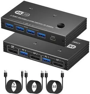 AUTYUE DisplayPort KVM Switch 1 Monitors 2 Computers - 4K@60Hz Display Port Switcher for Two Computers, DP KVM Switches with 4 USB 3.0 Ports Share Keyboard Mouse Printer for 2 PC Laptop Game Console AUTYUE DisplayPort KVM Switch 1 Monitors 2 Computers - 4K@60Hz Display Port Switcher for Two Computers, DP KVM Switches with 4 USB 3.0 Ports Share Keyboard Mouse Printer for 2 PC Laptop Game Console