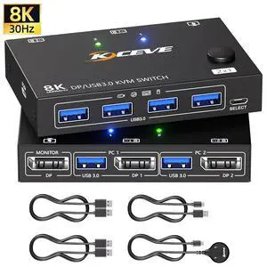 AUTYUE KVM Switch Displayport 2 Port 8K@30Hz, 2 in 1 Out Displayport KVM Switches for 2 Computers Share 1 Monitor and 4 USB 3.0 Ports, Wired Remote and 2 USB Cables Included AUTYUE KVM Switch Displayport 2 Port 8K@30Hz, 2 in 1 Out Displayport KVM Switches for 2 Computers Share 1 Monitor and 4 USB 3.0 Ports, Wired Remote and 2 USB Cables Included