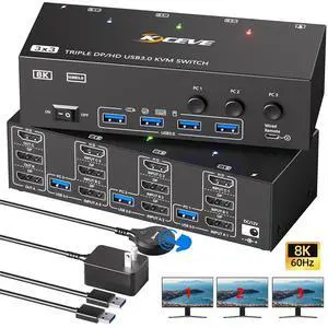 AUTYUE 2 DP + HDMI KVM Switch 3 Monitors 3 Computers,Triple Monitor KVM Switch with 4 USB3.0 Port for Keyboard Mouse Printer Support Extended/Mirror Mode, USB Cables, Controller&Power Adapter Included AUTYUE 2 DP + HDMI KVM Switch 3 Monitors 3 Computers,Triple Monitor KVM Switch with 4 USB3.0 Port for Keyboard Mouse Printer Support Extended/Mirror Mode, USB Cables, Controller&Power Adapter Included