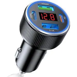 AUTYUE USB C Car Charger Adapter, 66W 4 Port Metal Car USB Charger with Voltmeter Dual USB C Car Phone Charger Cigarette Lighter USB Charger Fast Charge for iPhone 17 16 15, Android Cellphones, iPad.. AUTYUE USB C Car Charger Adapter, 66W 4 Port Metal Car USB Charger with Voltmeter Dual USB C Car Phone Charger Cigarette Lighter USB Charger Fast Charge for iPhone 17 16 15, Android Cellphones, iPad..