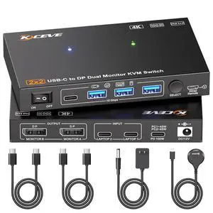 AUTYUE USB C KVM Switch 2 Monitors 2 Computers 4K@60Hz, Dual Monitors KVM for 2 Laptops Share 2 External Displays and 4 USB3.2 Peripherals,10Gbps,PD 100W, Wired Remote, USB-C Cables &12V Power Adapter AUTYUE USB C KVM Switch 2 Monitors 2 Computers 4K@60Hz, Dual Monitors KVM for 2 Laptops Share 2 External Displays and 4 USB3.2 Peripherals,10Gbps,PD 100W, Wired Remote, USB-C Cables &12V Power Adapter