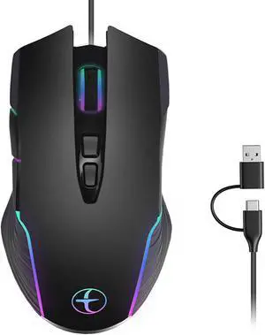 AUTYUE Wired Gaming Mouse with RGB & Jiggler, Dual USB-C & USB-A Connectivity Up to 7200 dpi, 7 Buttons Ergonomic Optical Type-C Mouse with 5.9ft Cable for PC,Laptop,Mac,Chromebook,Computer, Desktop AUTYUE Wired Gaming Mouse with RGB & Jiggler, Dual USB-C & USB-A Connectivity Up to 7200 dpi, 7 Buttons Ergonomic Optical Type-C Mouse with 5.9ft Cable for PC,Laptop,Mac,Chromebook,Computer, Desktop