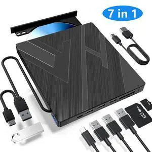 AUTYUE 7 in 1 External CD DVD Drive USB 3.0 Type-C Slim Portable Player CD DVD RW Burner Writer Reader with SD/TF Slot & 4 USB Ports, Optical Disk Drive for Laptop Windows11/10/8/7/Vista/Linux MacOS AUTYUE 7 in 1 External CD DVD Drive USB 3.0 Type-C Slim Portable Player CD DVD RW Burner Writer Reader with SD/TF Slot & 4 USB Ports, Optical Disk Drive for Laptop Windows11/10/8/7/Vista/Linux MacOS