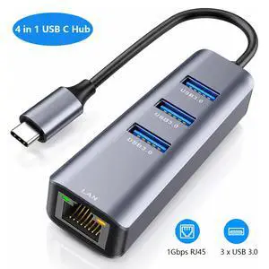 AUTYUE 4-in-1 USB C to Gigabit Ethernet Adapter with 3 x USB 3.0 Ports | Plug-and-play RJ45 network USB C Hub for MacBook Pro/Air, iPad Pro, iPhone 15/16, Chromebook, XPS and Surface etc.. (Gray) AUTYUE 4-in-1 USB C to Gigabit Ethernet Adapter with 3 x USB 3.0 Ports | Plug-and-play RJ45 network USB C Hub for MacBook Pro/Air, iPad Pro, iPhone 15/16, Chromebook, XPS and Surface etc.. (Gray)