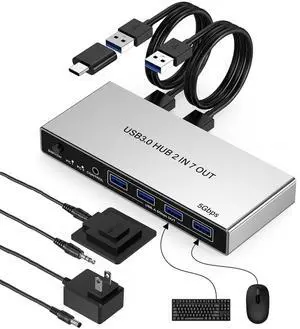 AUTYUE 2 in 7 Out USB 3.0 Switch for 2 Computers Sharing 4 USB-A & 3 USB-C Devices - 7 Ports USB Switcher Selector to Share Keyboard, Mouse, Printer, Scanner, with 2 USB 3.0 Cables & Wired Controller AUTYUE 2 in 7 Out USB 3.0 Switch for 2 Computers Sharing 4 USB-A & 3 USB-C Devices - 7 Ports USB Switcher Selector to Share Keyboard, Mouse, Printer, Scanner, with 2 USB 3.0 Cables & Wired Controller