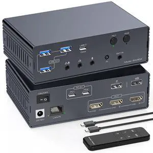 AUTYUE Thunderbolt 4 KVM Switch Docking Station for 3 Monitors 2 laptops/Macbooks| Extended Triple 4K60Hz HDMI Display with Displaylink USB3.0/USB C, M1/M2/M3/M4 Mac/Windows etc, with Audio & Ethernet AUTYUE Thunderbolt 4 KVM Switch Docking Station for 3 Monitors 2 laptops/Macbooks| Extended Triple 4K60Hz HDMI Display with Displaylink USB3.0/USB C, M1/M2/M3/M4 Mac/Windows etc, with Audio & Ethernet
