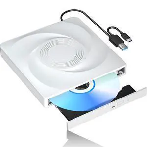 AUTYUE External CD/DVD Drive for Laptop, Portable USB 3.0 & Type-C Disk Drive | External DVD Drive, DVD Player CD Reader for Laptop, CD Burner Compatible with PC Windows 11/10/8/7 Linux MacOS (White) AUTYUE External CD/DVD Drive for Laptop, Portable USB 3.0 & Type-C Disk Drive | External DVD Drive, DVD Player CD Reader for Laptop, CD Burner Compatible with PC Windows 11/10/8/7 Linux MacOS (White)
