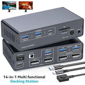 AUTYUE KVM Docking Station 4K@120Hz USB C KVM Switch 2 Monitors 2 Computers | with 100W PD Supply Displayport Dual Monitor KVM Switches for Laptop and Desktop PC Share 14-in-1 Dock, With Wired Remote AUTYUE KVM Docking Station 4K@120Hz USB C KVM Switch 2 Monitors 2 Computers | with 100W PD Supply Displayport Dual Monitor KVM Switches for Laptop and Desktop PC Share 14-in-1 Dock, With Wired Remote