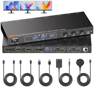 AUTYUE USB C DP KVM Switch 3 Computers 3 Monitors, 4K/1080P@60Hz MST Triple Monitor KVM Switch for 1 PC & 2 Laptops Share 3 Monitor with 4 USB 3.0 Devices, PD for Laptop, USB Cable and Power Supply AUTYUE USB C DP KVM Switch 3 Computers 3 Monitors, 4K/1080P@60Hz MST Triple Monitor KVM Switch for 1 PC & 2 Laptops Share 3 Monitor with 4 USB 3.0 Devices, PD for Laptop, USB Cable and Power Supply