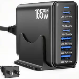 AUTYUE 165W Charging Station, 6 Port Desktop Charger, 3 Ports 40W Black | Multi-Device Charger, 3 PD USB C 40W and 3 15W USB A, Compatible with iPhone, Galaxy, MacBook, Tablets, Home Office, Travel AUTYUE 165W Charging Station, 6 Port Desktop Charger, 3 Ports 40W Black | Multi-Device Charger, 3 PD USB C 40W and 3 15W USB A, Compatible with iPhone, Galaxy, MacBook, Tablets, Home Office, Travel