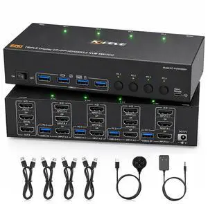 AUTYUE KVM Switch 3 Monitors 4 Computers 8K@60Hz 4K@144Hz | Triple Monitor 1 HD-MI + 2 DisplayPort KVM Switches with 4 USB 3.0 Ports, Wired Remote, 4 USB Cables for Keyboard Mouse Printer Gaming AUTYUE KVM Switch 3 Monitors 4 Computers 8K@60Hz 4K@144Hz | Triple Monitor 1 HD-MI + 2 DisplayPort KVM Switches with 4 USB 3.0 Ports, Wired Remote, 4 USB Cables for Keyboard Mouse Printer Gaming