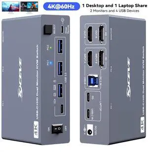 AUTYUE KVM Switch 2 Monitors 1 Desktop and 1 Laptop 4K@60Hz, 7-in-1 Dual Monitor KVM Switch Docking Station, Expand 2 HDMI Displays, 4x USB 3.0 Ports, PD 80W, Wired Remote and USB-C Cable Included AUTYUE KVM Switch 2 Monitors 1 Desktop and 1 Laptop 4K@60Hz, 7-in-1 Dual Monitor KVM Switch Docking Station, Expand 2 HDMI Displays, 4x USB 3.0 Ports, PD 80W, Wired Remote and USB-C Cable Included