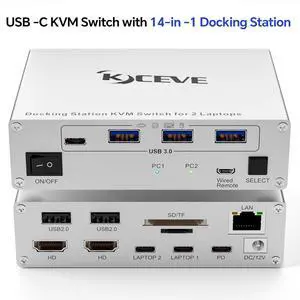 AUTYUE USB C KVM Switch 2 Monitors 2 Laptops, 4K @60Hz MST Dual Monitor KVM Switch for 2 Computers, with 3 USB A + 1 USB C Ports, 100W PD and 1G Ethernet, Wired Remote Control and USB C Cables AUTYUE USB C KVM Switch 2 Monitors 2 Laptops, 4K @60Hz MST Dual Monitor KVM Switch for 2 Computers, with 3 USB A + 1 USB C Ports, 100W PD and 1G Ethernet, Wired Remote Control and USB C Cables