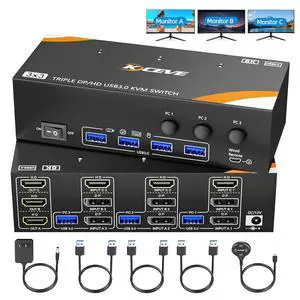 AUTYUE 8K KVM Switch 3 Monitors 3 Computers, 2 Displayport + HDMI in,
USB 3.0 Triple Monitor HDMI KVM Switch 4K@144Hz 8K@60Hz for 3 Computers Share Keyboard Mouse, Wired Remote AUTYUE 8K KVM Switch 3 Monitors 3 Computers, 2 Displayport + HDMI in,
USB 3.0 Triple Monitor HDMI KVM Switch 4K@144Hz 8K@60Hz for 3 Computers Share Keyboard Mouse, Wired Remote